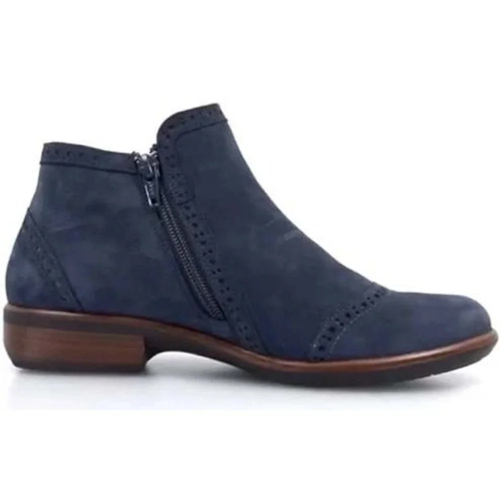 NAOT Nubuck Nefasi Navy Blue Ankle Booties Side Zipper Closure Size 42/11